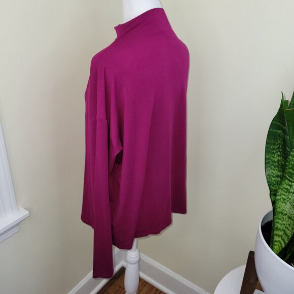 Eileen Fisher Magenta Funnel Neck Long Sleeve Boxy Top NWT Women's Size S - Picture 4 of 14